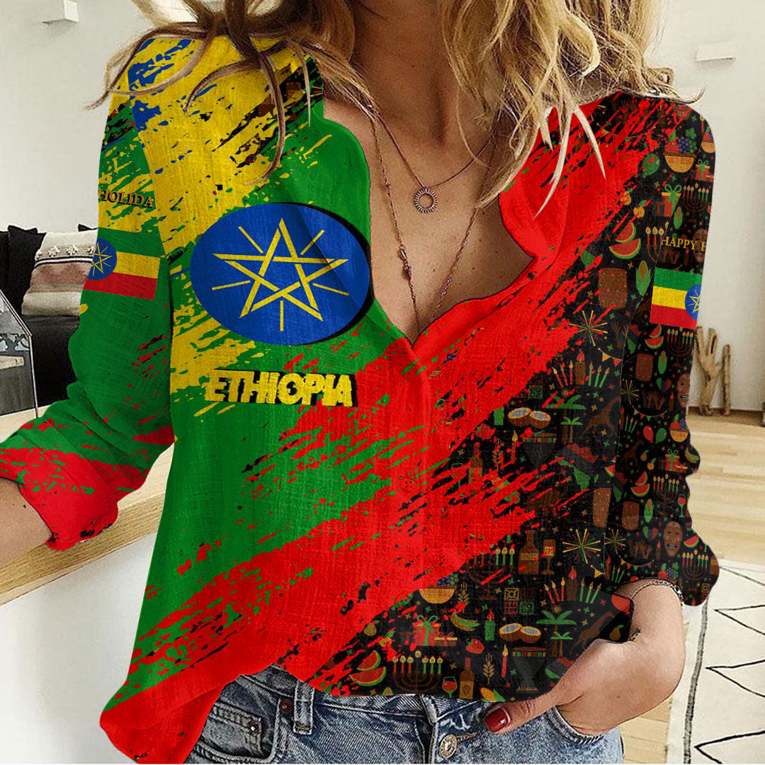 Clothing Ethiopia Happy Kwanzaa Women's Casual Shirt