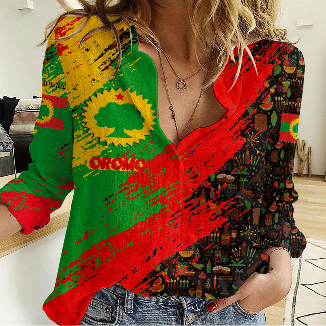 Clothing Oromo Happy Kwanzaa Women's Casual Shirt