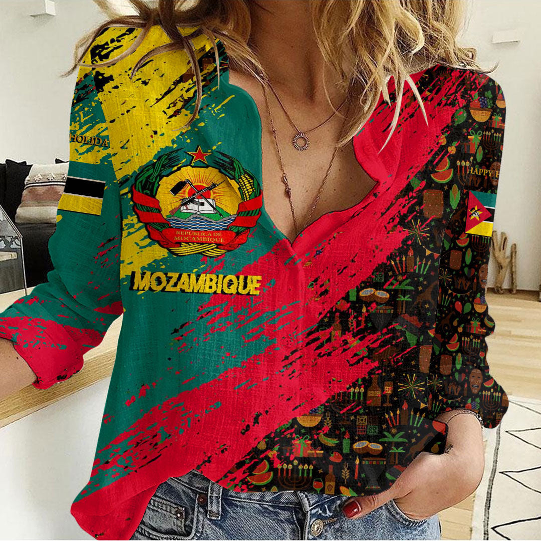 Clothing Mozambique Happy Kwanzaa Women's Casual Shirt