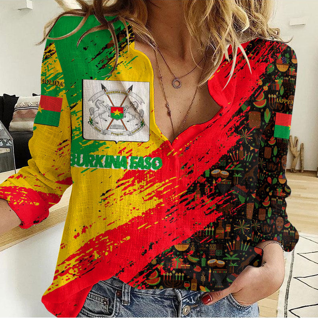 Clothing Burkina Faso Happy Kwanzaa Women's Casual Shirt