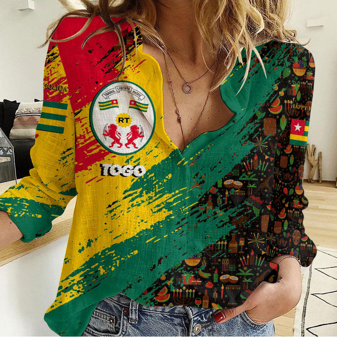 Clothing Togo Happy Kwanzaa Women's Casual Shirt