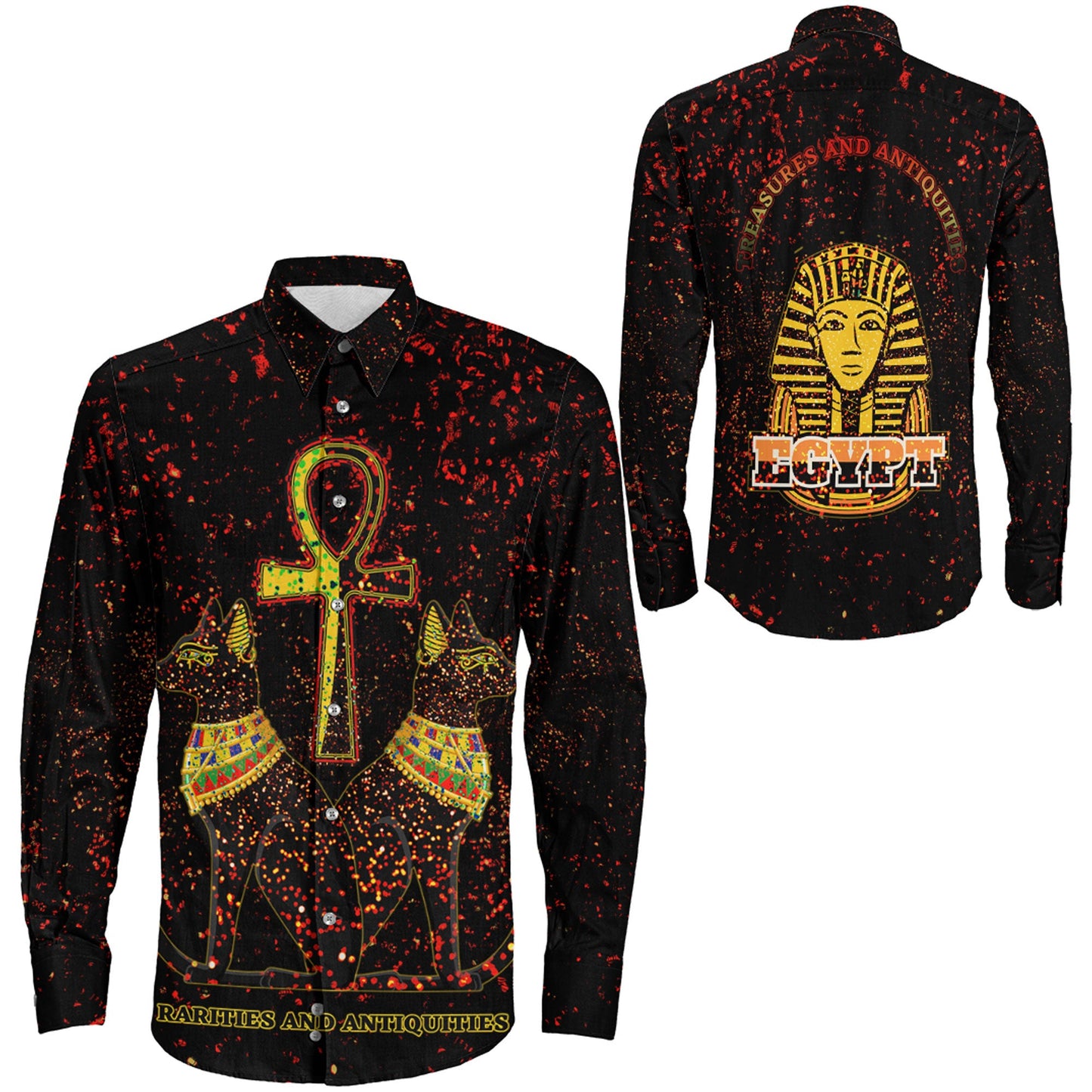 Clothing Egypth Goddess Bastet And Pharaoh Long Sleeve Button Shirt