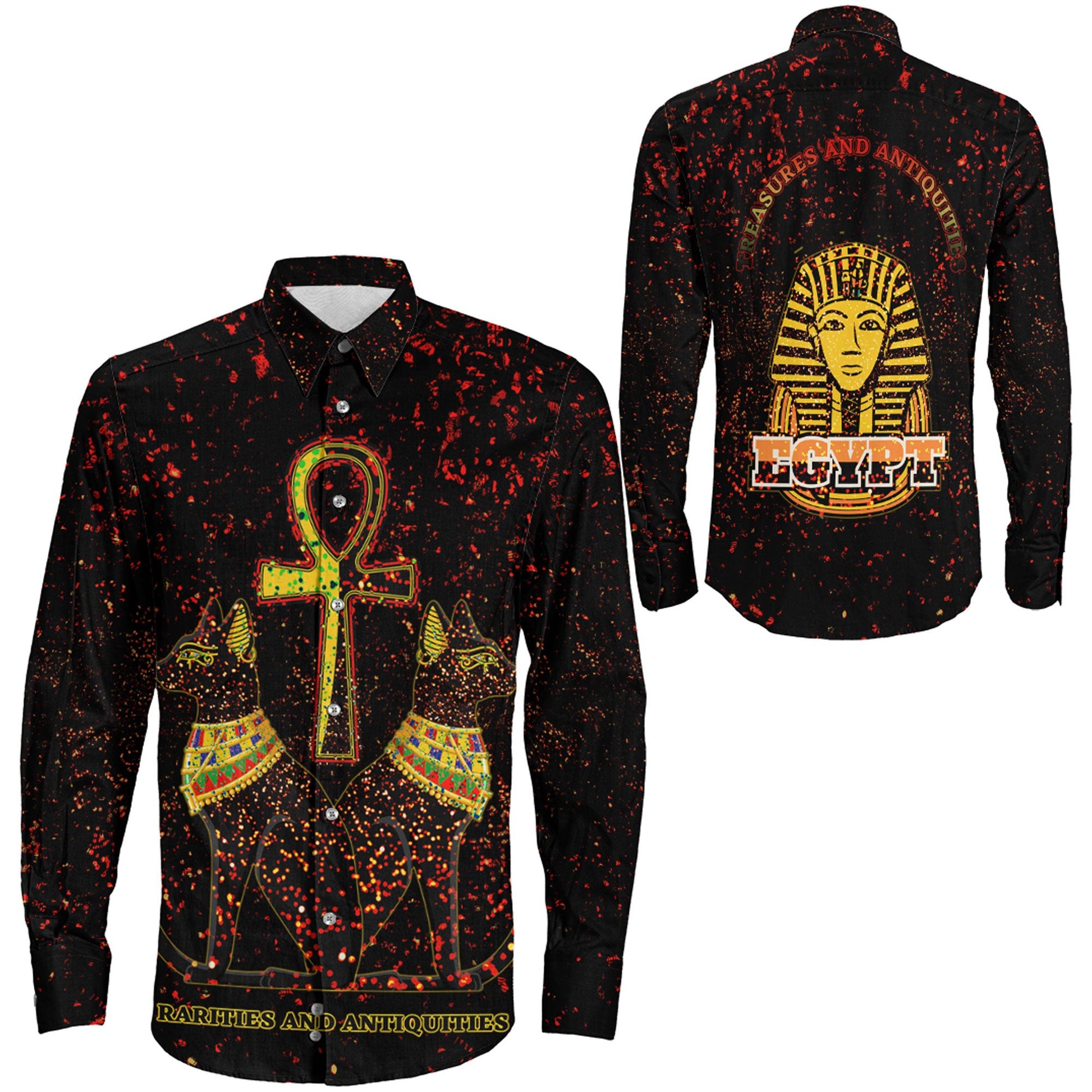 Clothing Egypth Goddess Bastet And Pharaoh Long Sleeve Button Shirt