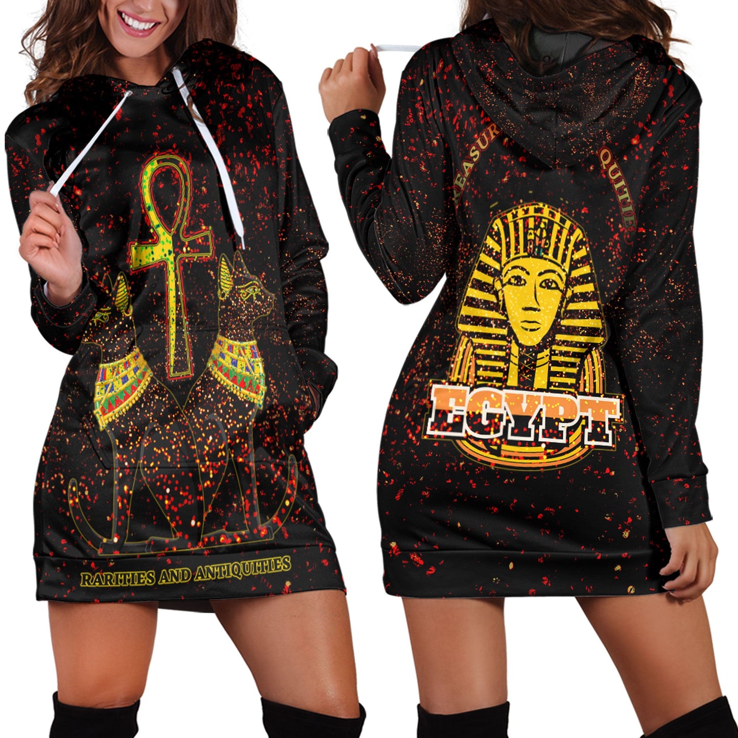 Clothing Egypth Goddess Bastet and Pharaoh Hoodie Dress