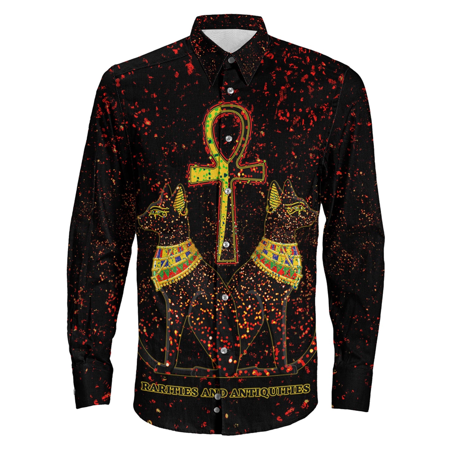Clothing Egypth Goddess Bastet And Pharaoh Long Sleeve Button Shirt