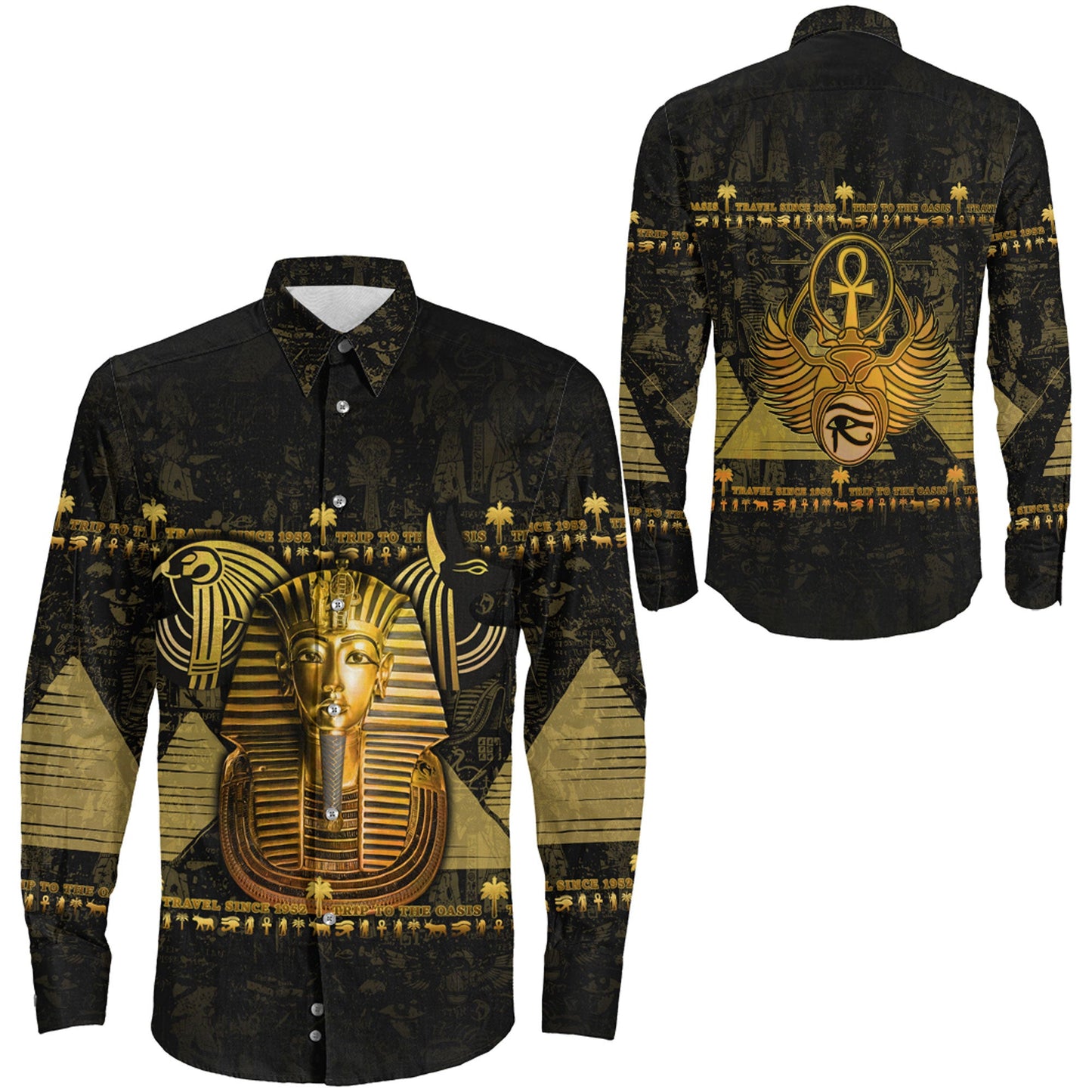 Clothing Egyth Tutankhamun’S Golden And Scarabs Long Sleeve Button Shirt