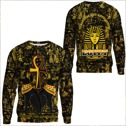 Clothing Egypth Goddess Bastet and Pharaoh Gold Pattern Sweatshirts