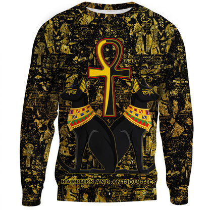 Clothing Egypth Goddess Bastet and Pharaoh Gold Pattern Sweatshirts