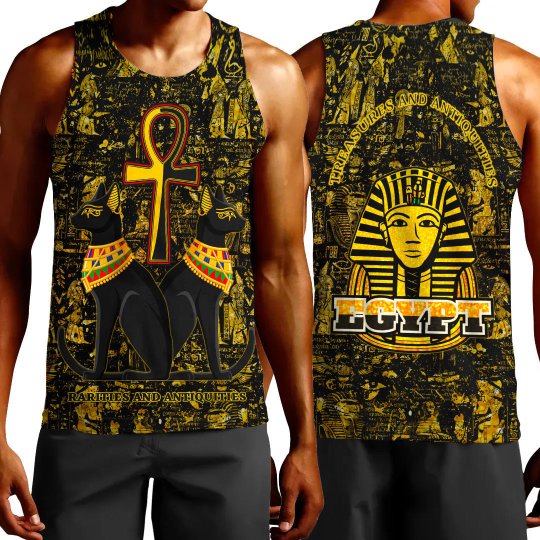Clothing Egypth Goddess Bastet and Pharaoh Gold Pattern Tank Top