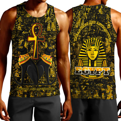 Clothing Egypth Goddess Bastet and Pharaoh Gold Pattern Tank Top