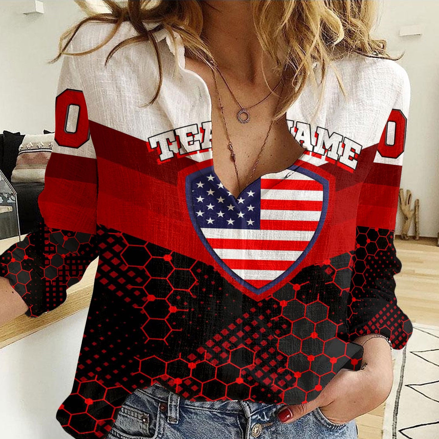 Clothing Custom America USA Rugby Captain Sport Women Casual Shirt