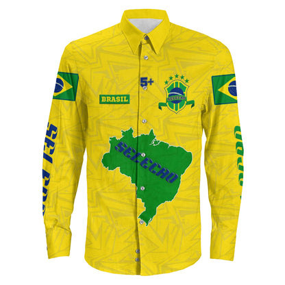 Clothing Custom Brasil Selecao Football Long Sleeve Button Shirt