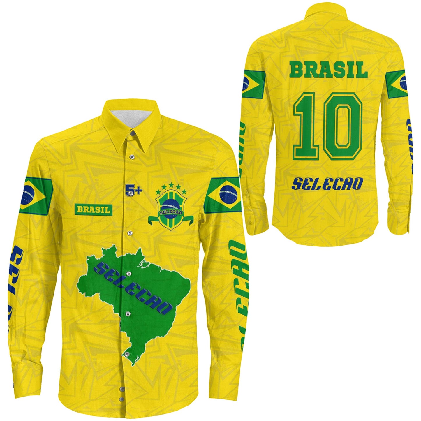 Clothing Custom Brasil Selecao Football Long Sleeve Button Shirt