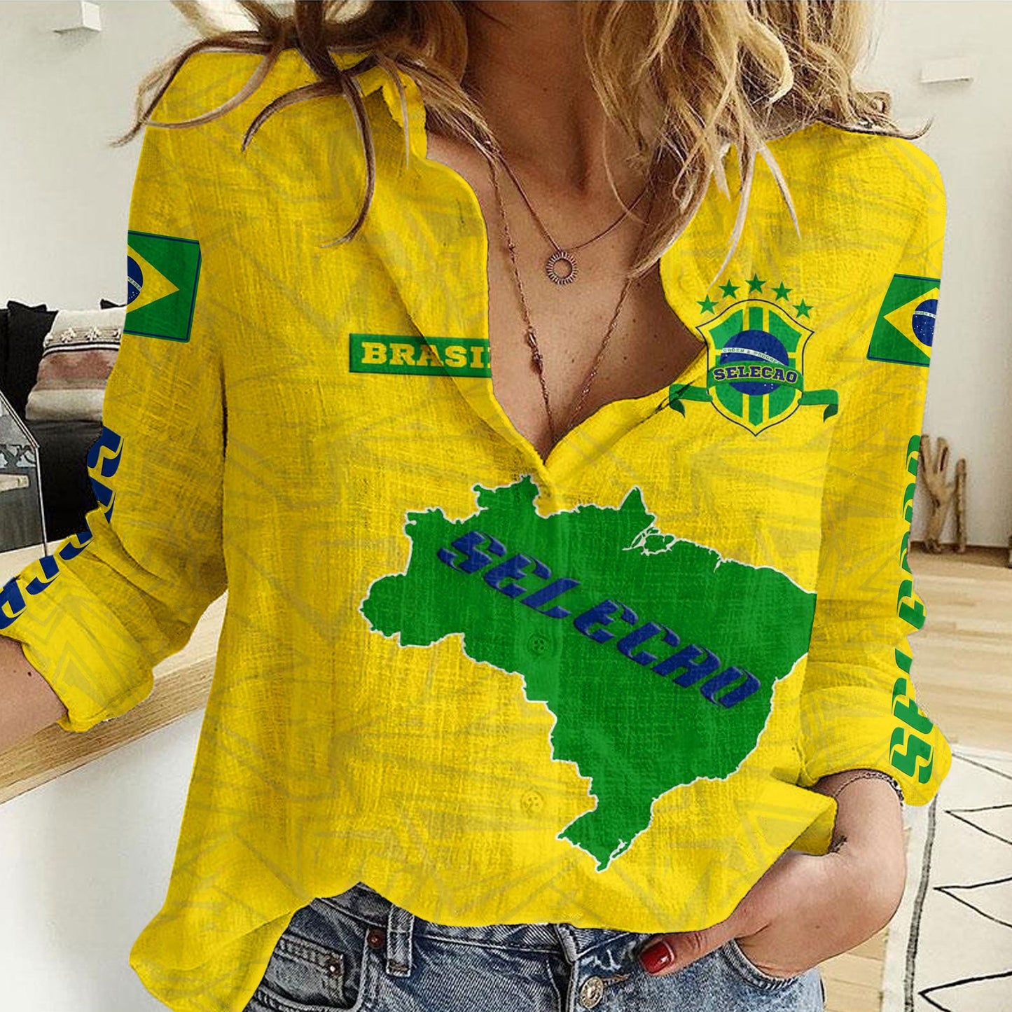 Clothing Custom Brasil Selecao Football Women Casual Shirt