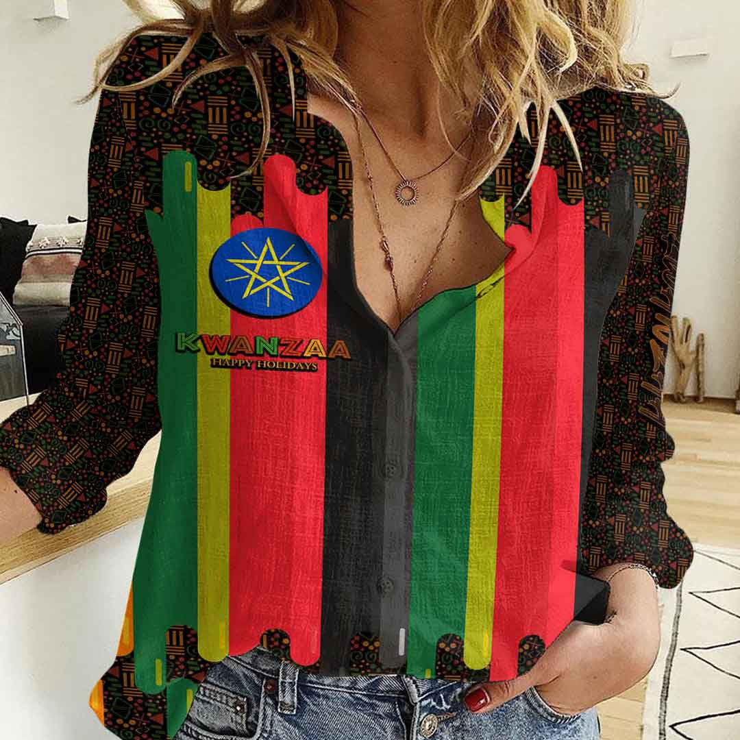 Clothing Ethiopia Happy Kwanzaa New Women's Casual Shirt