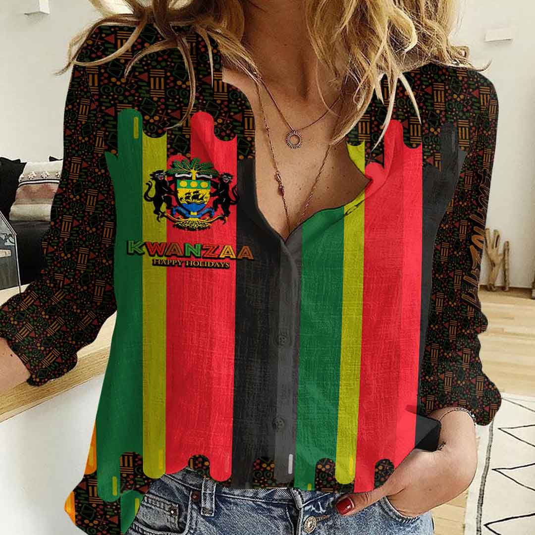Clothing Gabon Happy Kwanzaa New Women's Casual Shirt