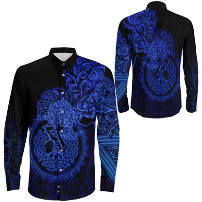 Clothing Sleipnir Blue Viking Long Sleeve Button Shirt