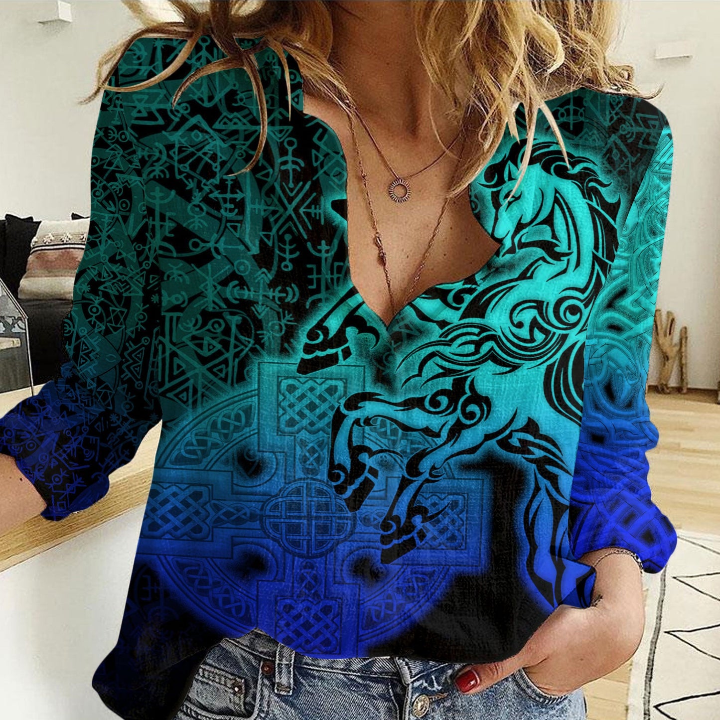 Clothing Sleipnir Special Blue Women Casual Shirt