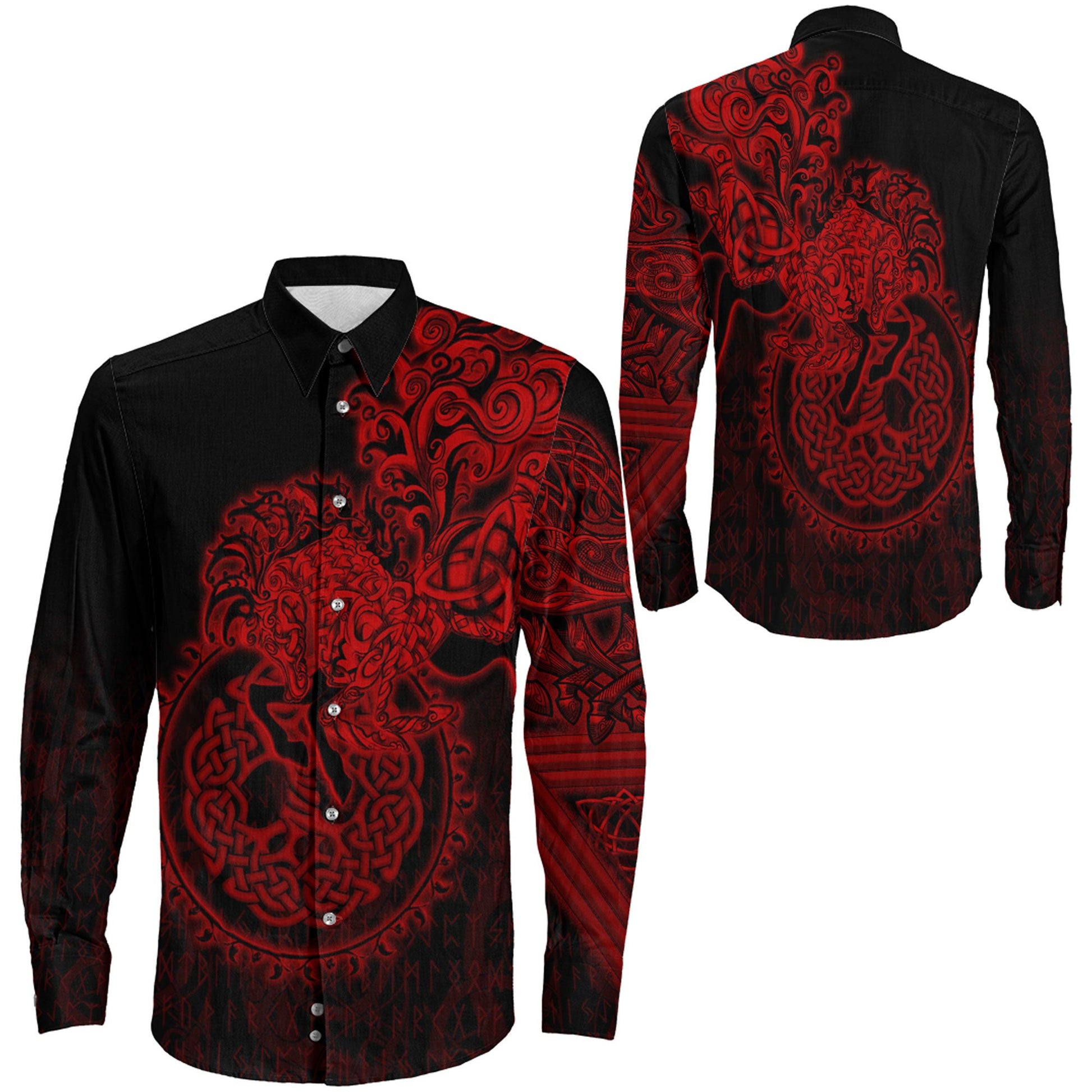 Clothing Sleipnir Red Viking Long Sleeve Button Shirt