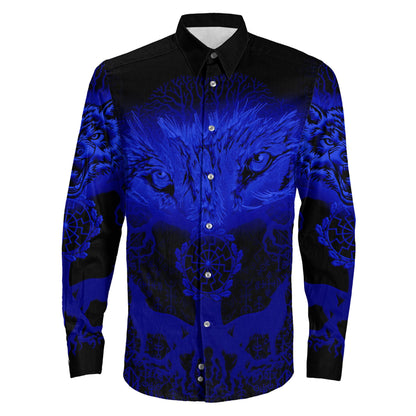 Clothing Wolf And Tree Blue Viking Long Sleeve Button Shirt
