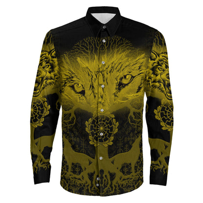 Clothing Wolf And Tree Gold Viking Long Sleeve Button Shirt