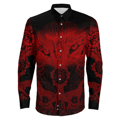 Clothing Wolf And Tree Red Viking Long Sleeve Button Shirt