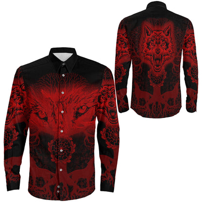 Clothing Wolf And Tree Red Viking Long Sleeve Button Shirt