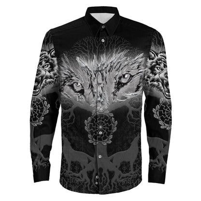 Clothing Wolf And Tree Viking Long Sleeve Button Shirt