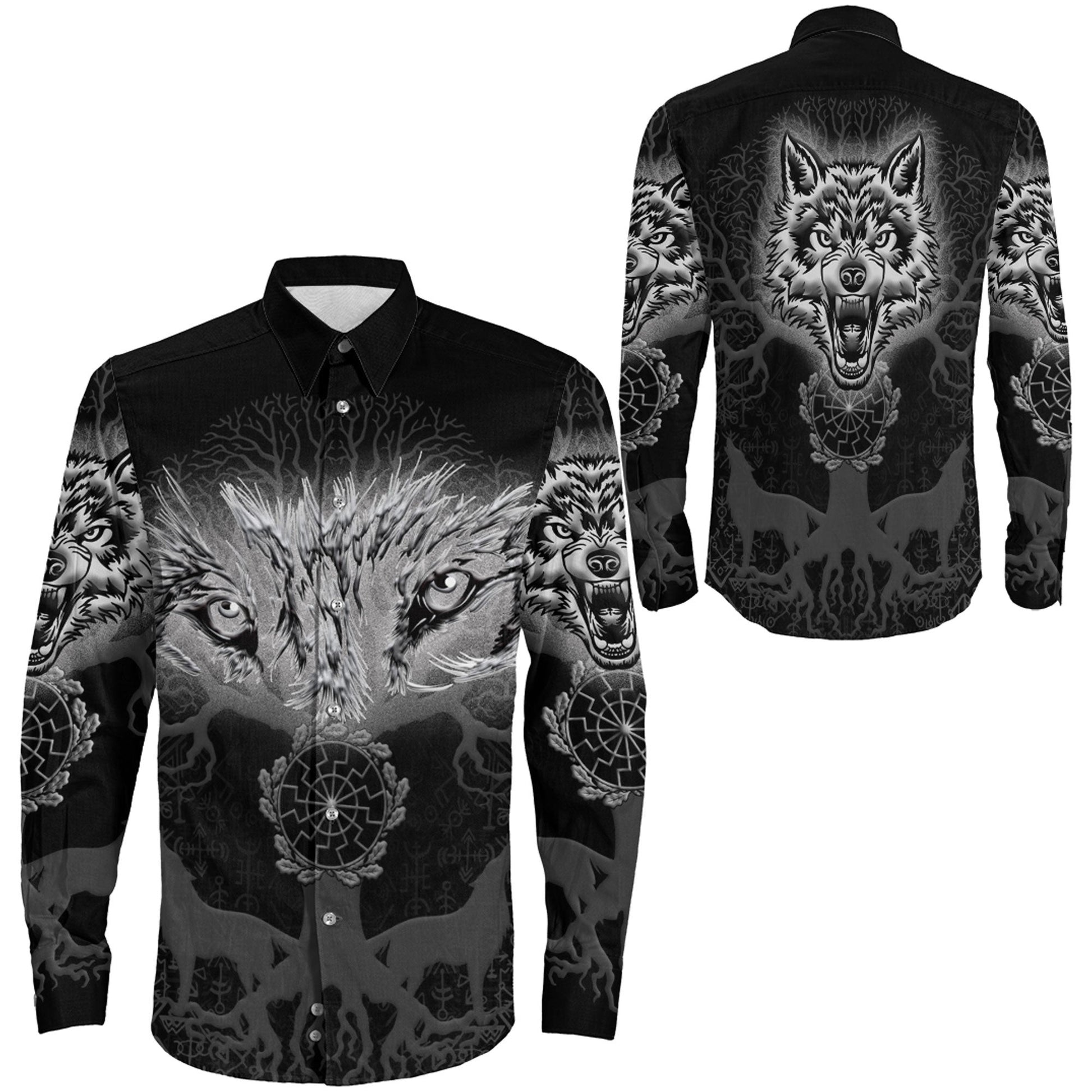 Clothing Wolf And Tree Viking Long Sleeve Button Shirt