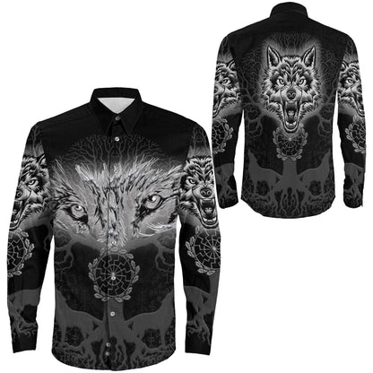Clothing Wolf And Tree Viking Long Sleeve Button Shirt