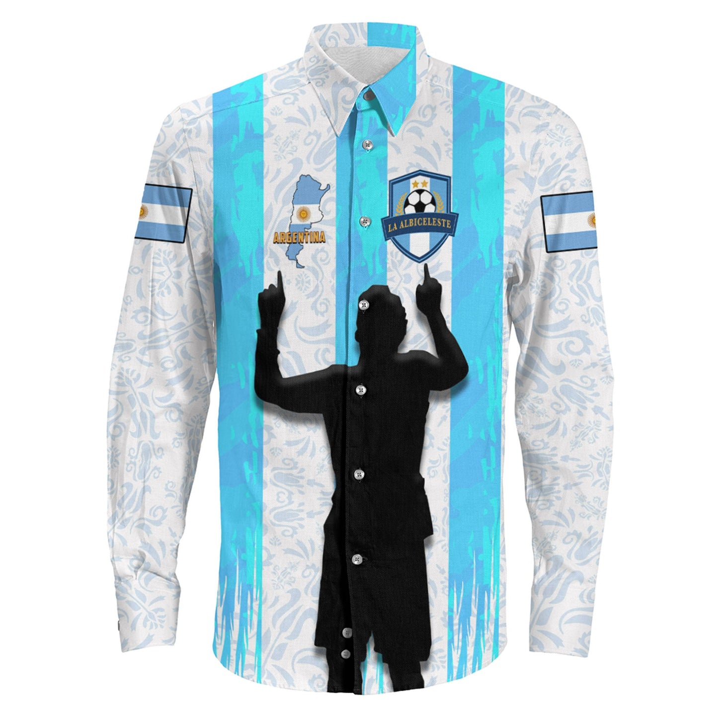Clothing Argentina Football Style Long Sleeve Button Shirt