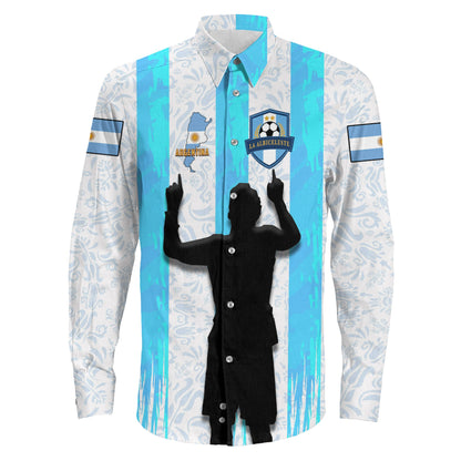 Clothing Argentina Football Style Long Sleeve Button Shirt