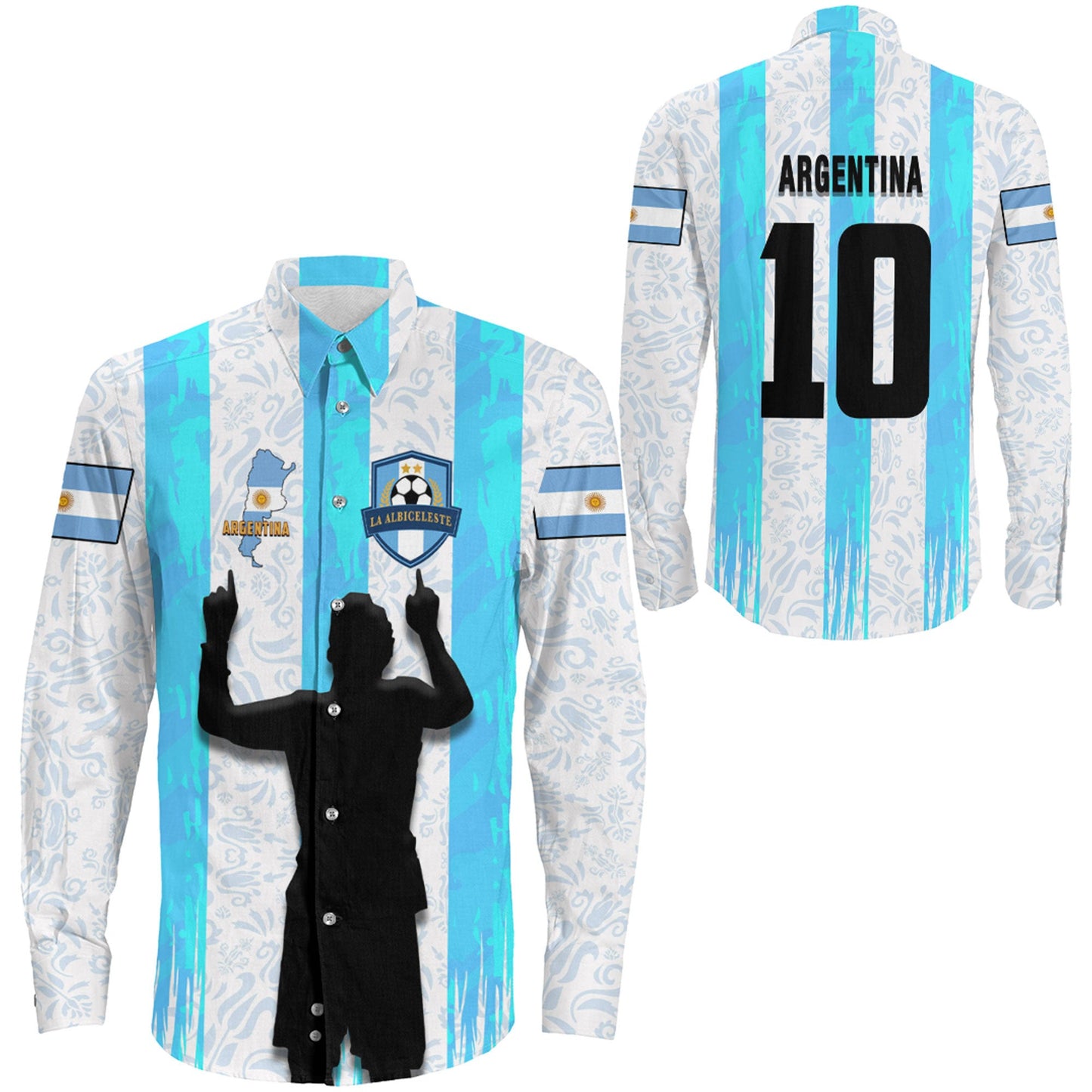 Clothing Argentina Football Style Long Sleeve Button Shirt