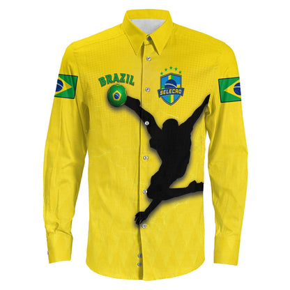 Clothing Brazil Football Style Long Sleeve Button Shirt