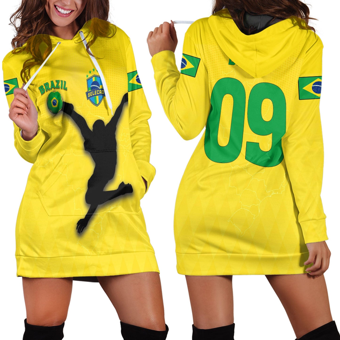 Clothing Brazil Football Style Hoodie Dress