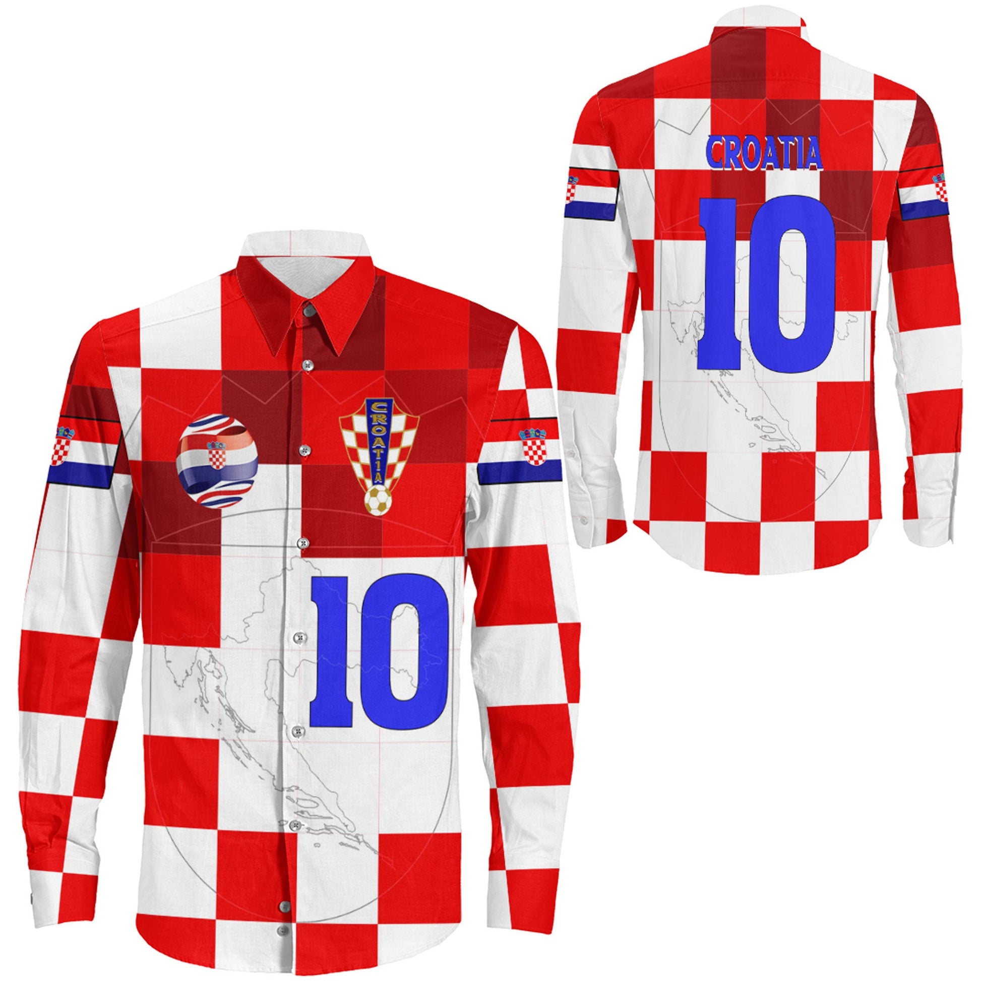 Clothing Croatia Football Style Long Sleeve Button Shirt