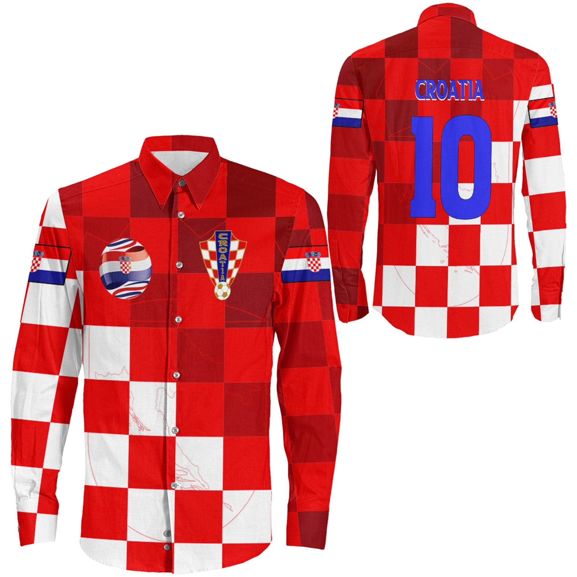 Clothing Croatia Soccer Style Long Sleeve Button Shirt