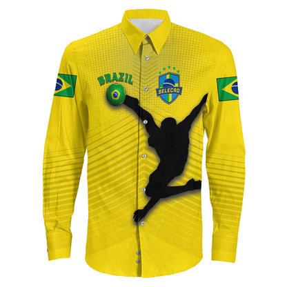 Clothing Brazil Soccer Style Long Sleeve Button Shirt