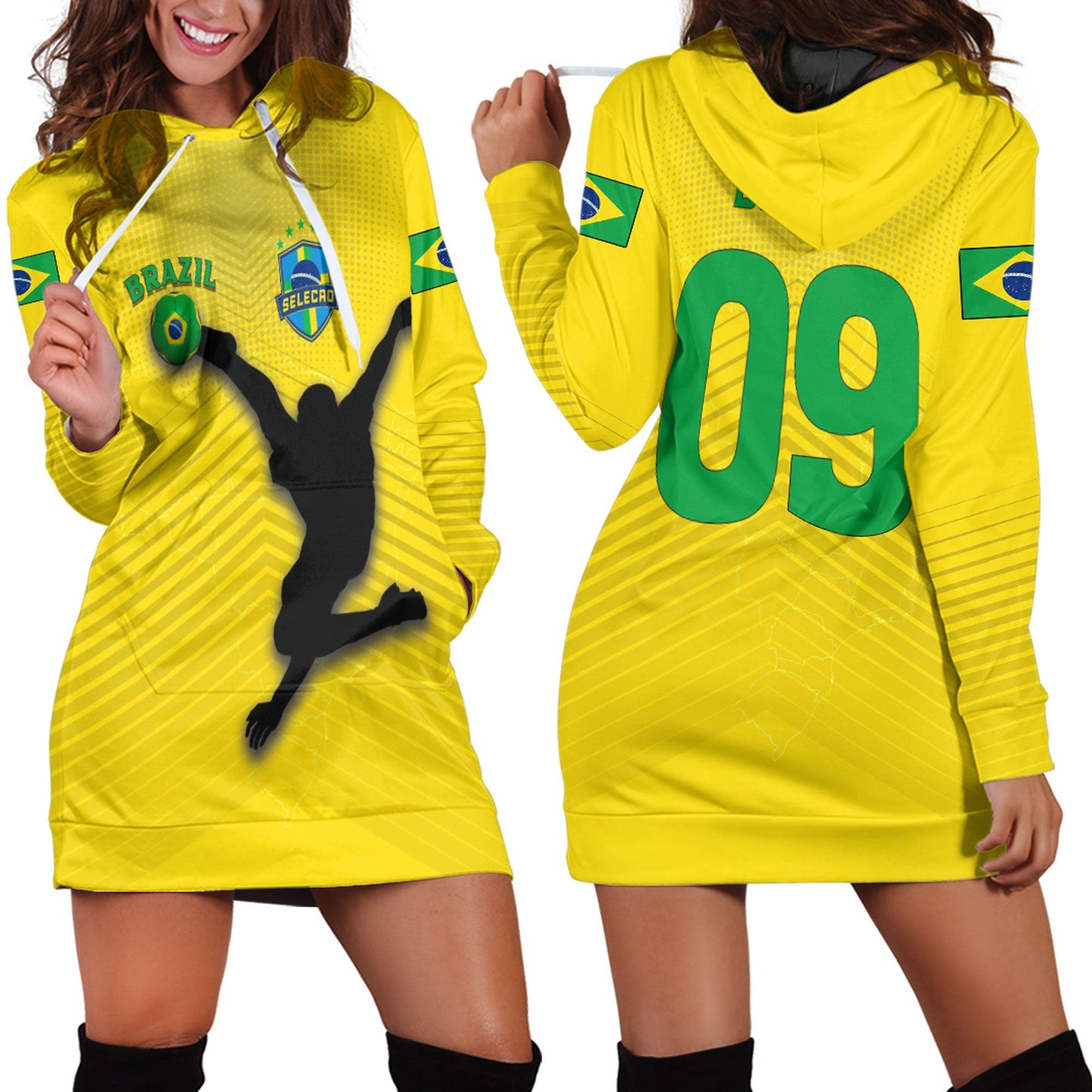 Clothing Brazil Soccer Style Hoodie Dress