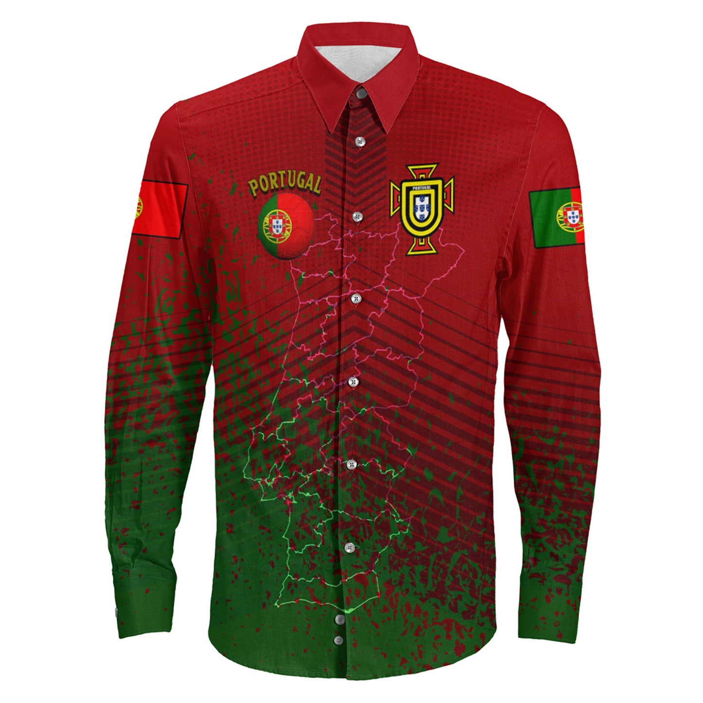 Clothing Portugal Soccer Style Long Sleeve Button Shirt