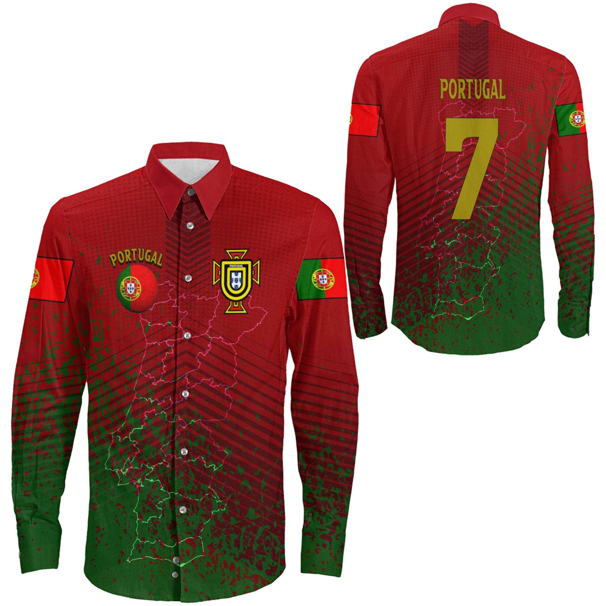 Clothing Portugal Soccer Style Long Sleeve Button Shirt