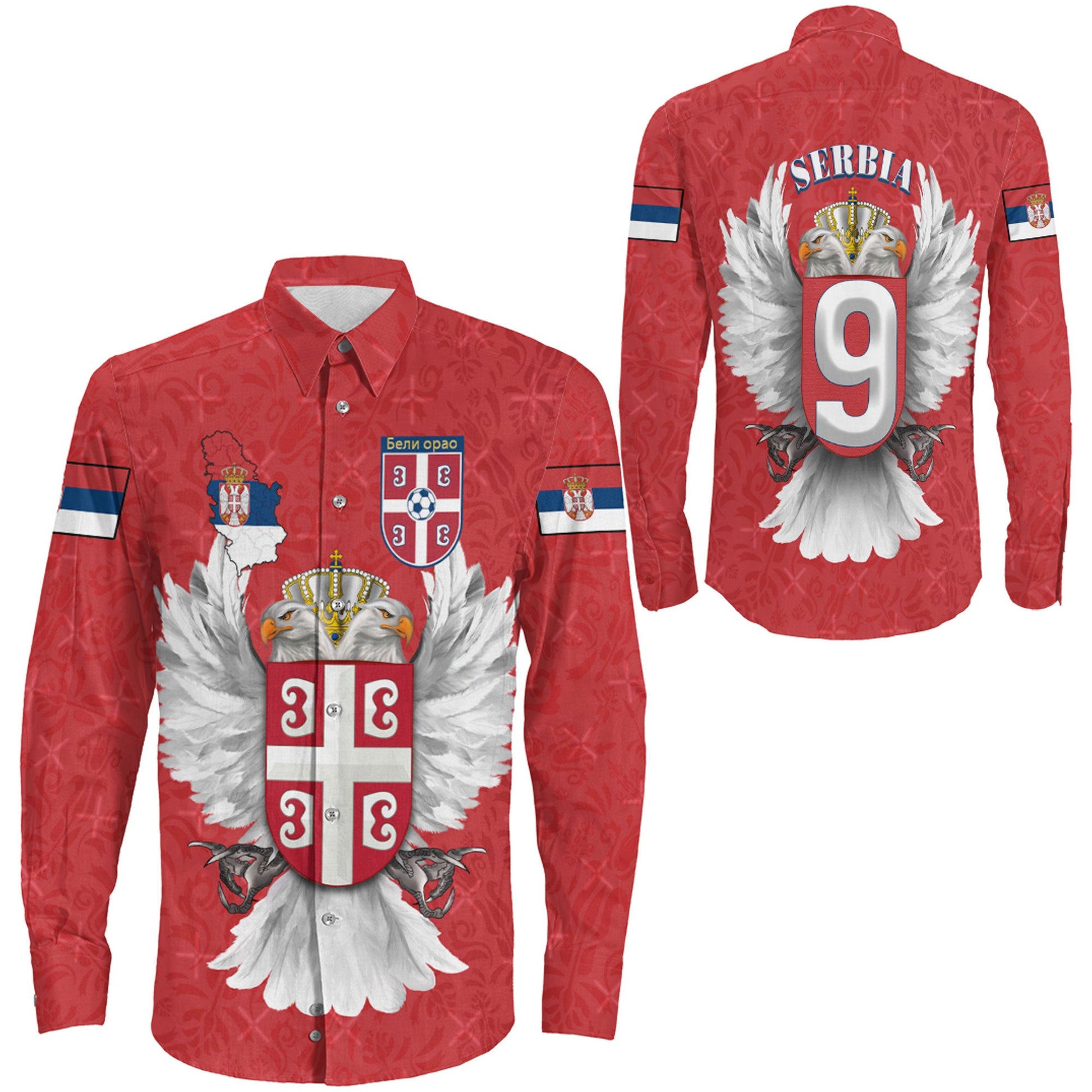Clothing Serbia Sport Symbol Style Long Sleeve Button Shirt