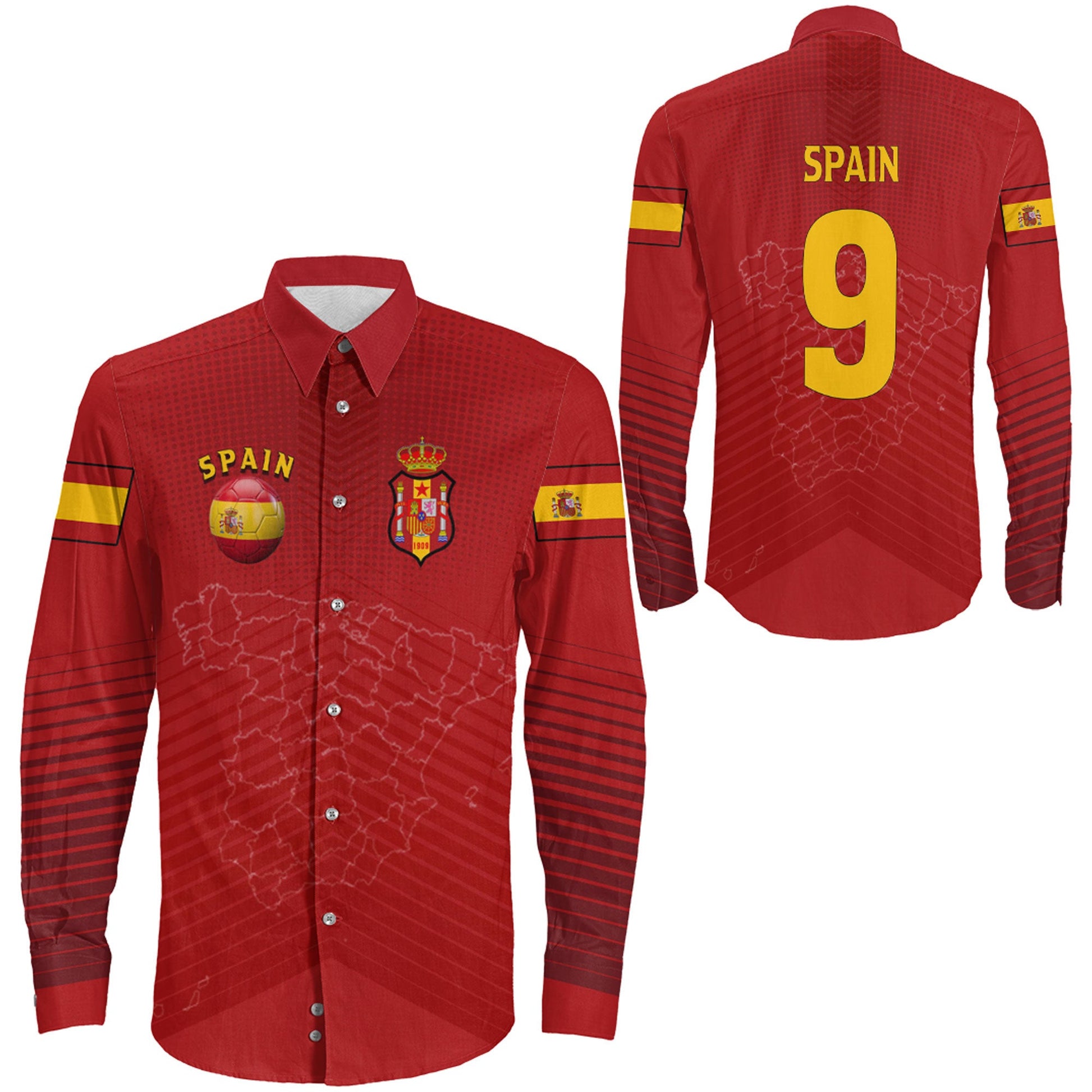 Clothing Spain Soccer Style Long Sleeve Button Shirt