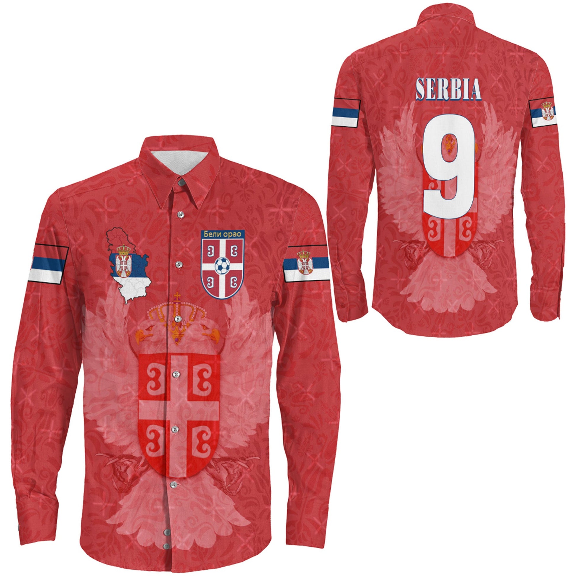 Clothing Serbia Soccer Style Long Sleeve Button Shirt