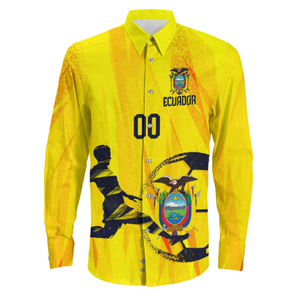 Clothing Custom Ecuador Football Fan Long Sleeve Button Shirt