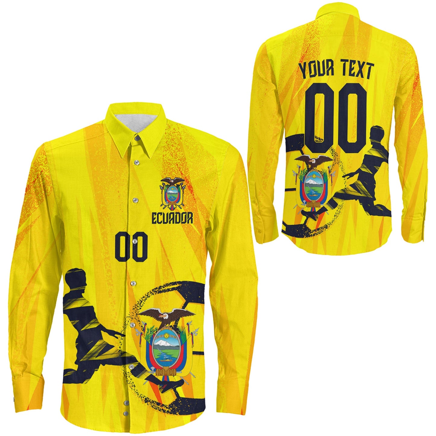 Clothing Custom Ecuador Football Fan Long Sleeve Button Shirt