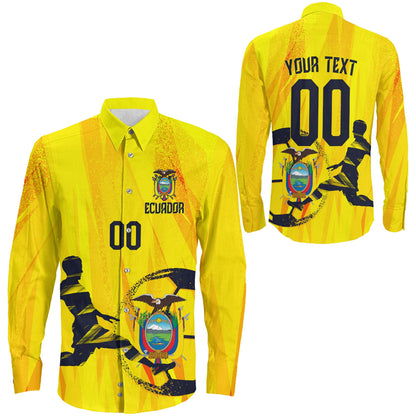 Clothing Custom Ecuador Football Fan Long Sleeve Button Shirt