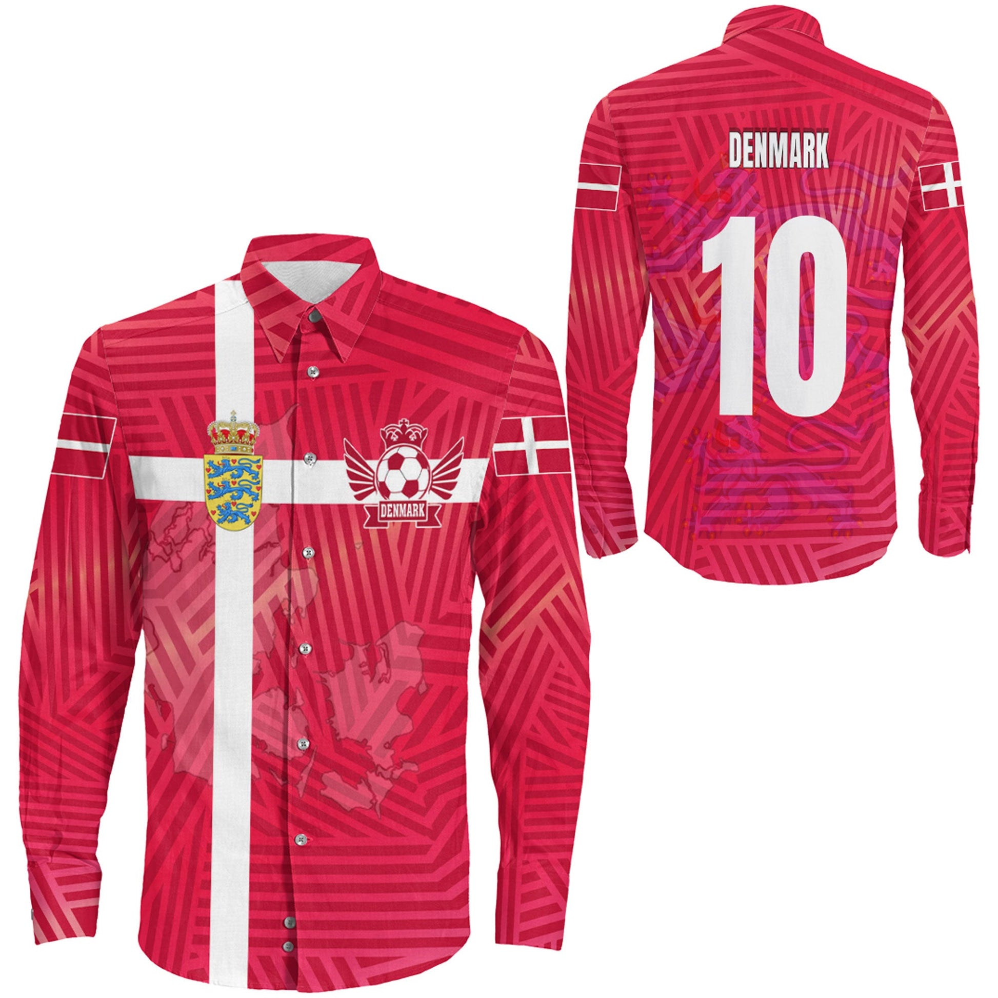 Clothing Denmark Sport Symbol Style Long Sleeve Button Shirt