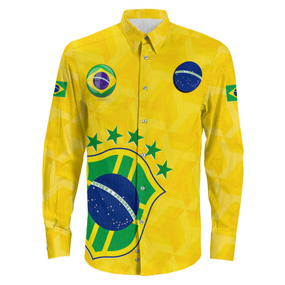 Clothing Custom Brazil Soccer Style Long Sleeve Button Shirt