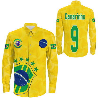 Clothing Custom Brazil Soccer Style Long Sleeve Button Shirt